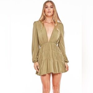 Indah Body Francesca Mini Dress Size 2 Medium Mocha Ruched Long Sleeve